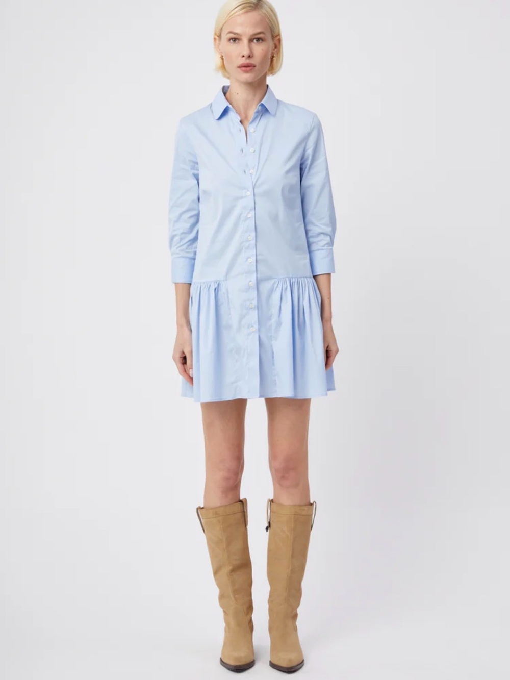 The Shirt by Rochelle Behrens Light Blue Drop Waist Shirt Dress